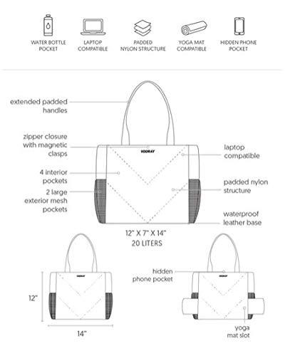 Vooray Aris Fitness Tote Bag | Hidden Phone Pocket | Watter bottles Pocket